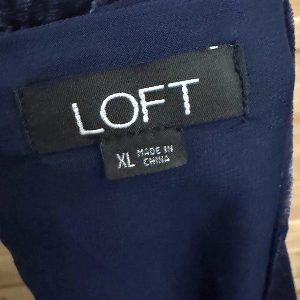 Loft XL Indigo Crushed Velvet Halter Relaxed Jumpsuit Pockets Fall Velour Party